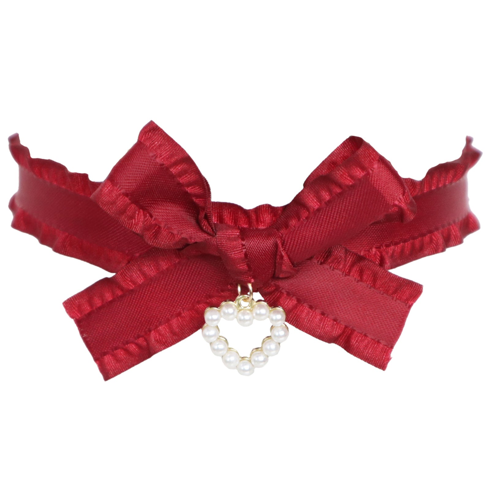 New Christmas Necklace With Burgundy Ribbon And Heart Design