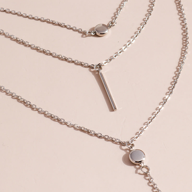 Delicate Metal Bar With Small Dots Hanging Bar Necklace