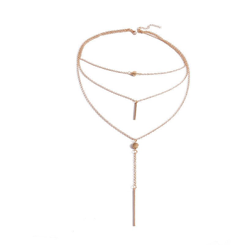 Delicate Metal Bar With Small Dots Hanging Bar Necklace