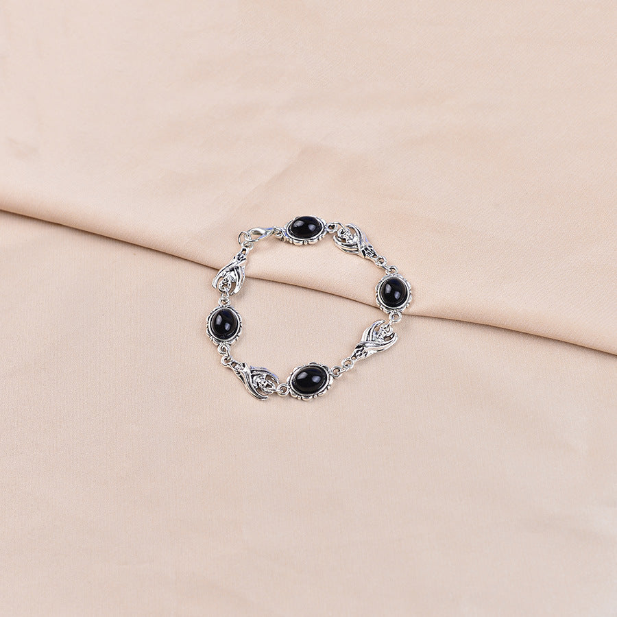 Fashionable Retro Dark Gemstone Inlaid Bracelet