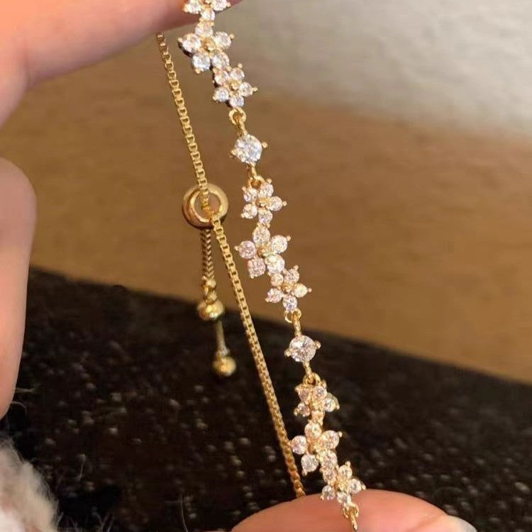 Flashing Mini Flower Zircon Pull-String Bracelet For Women