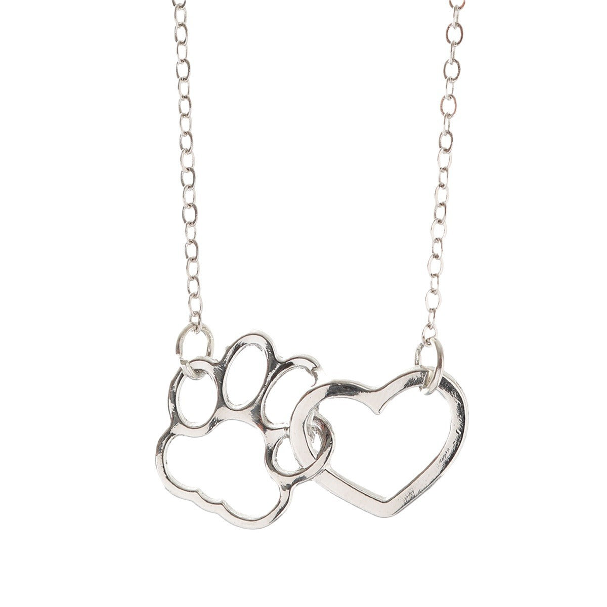 Womens Dog Paw Print Heart Necklace