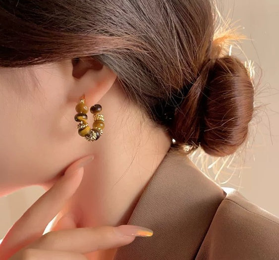 Mirad Tiger Eye Stone Retro Earrings