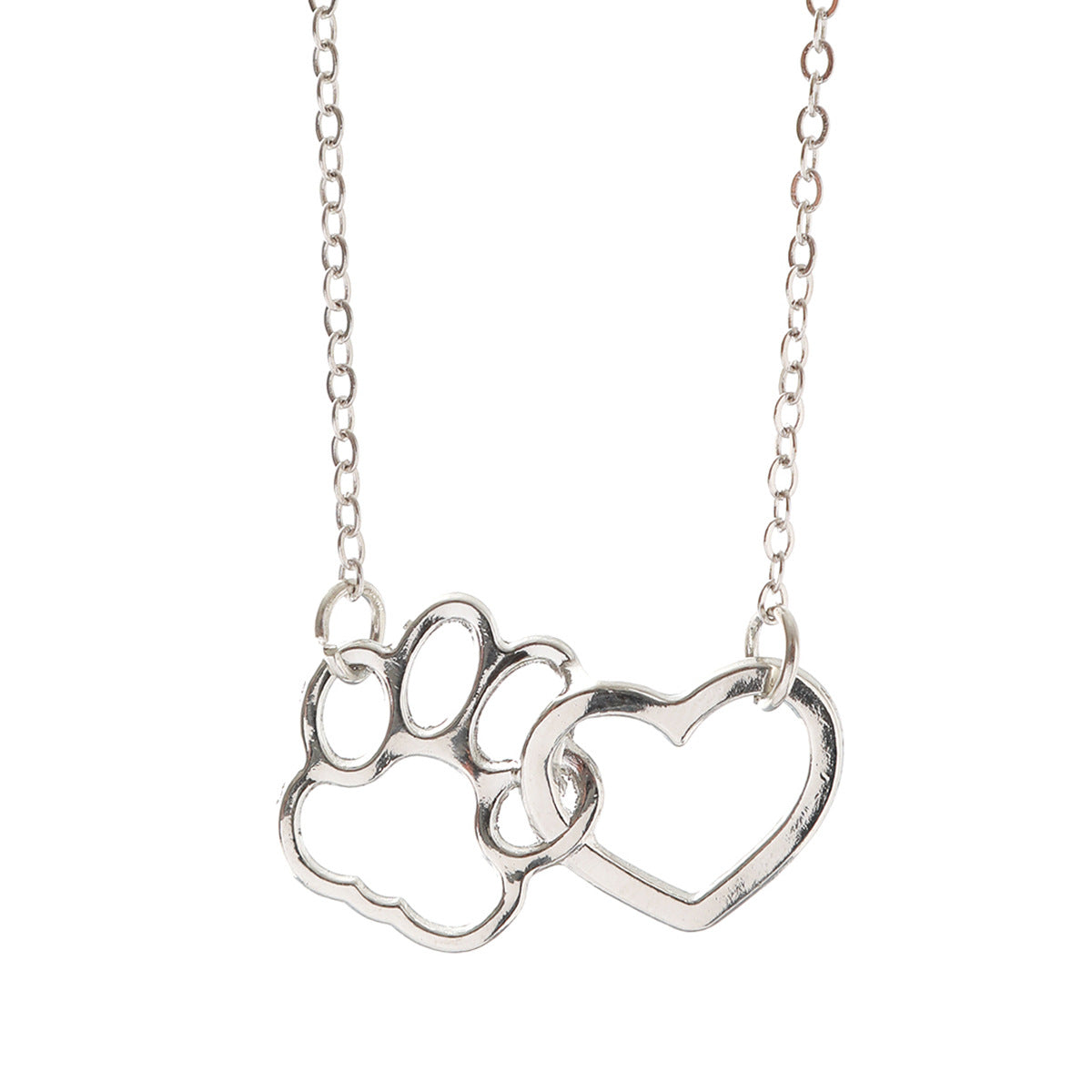 Womens Dog Paw Print Heart Necklace