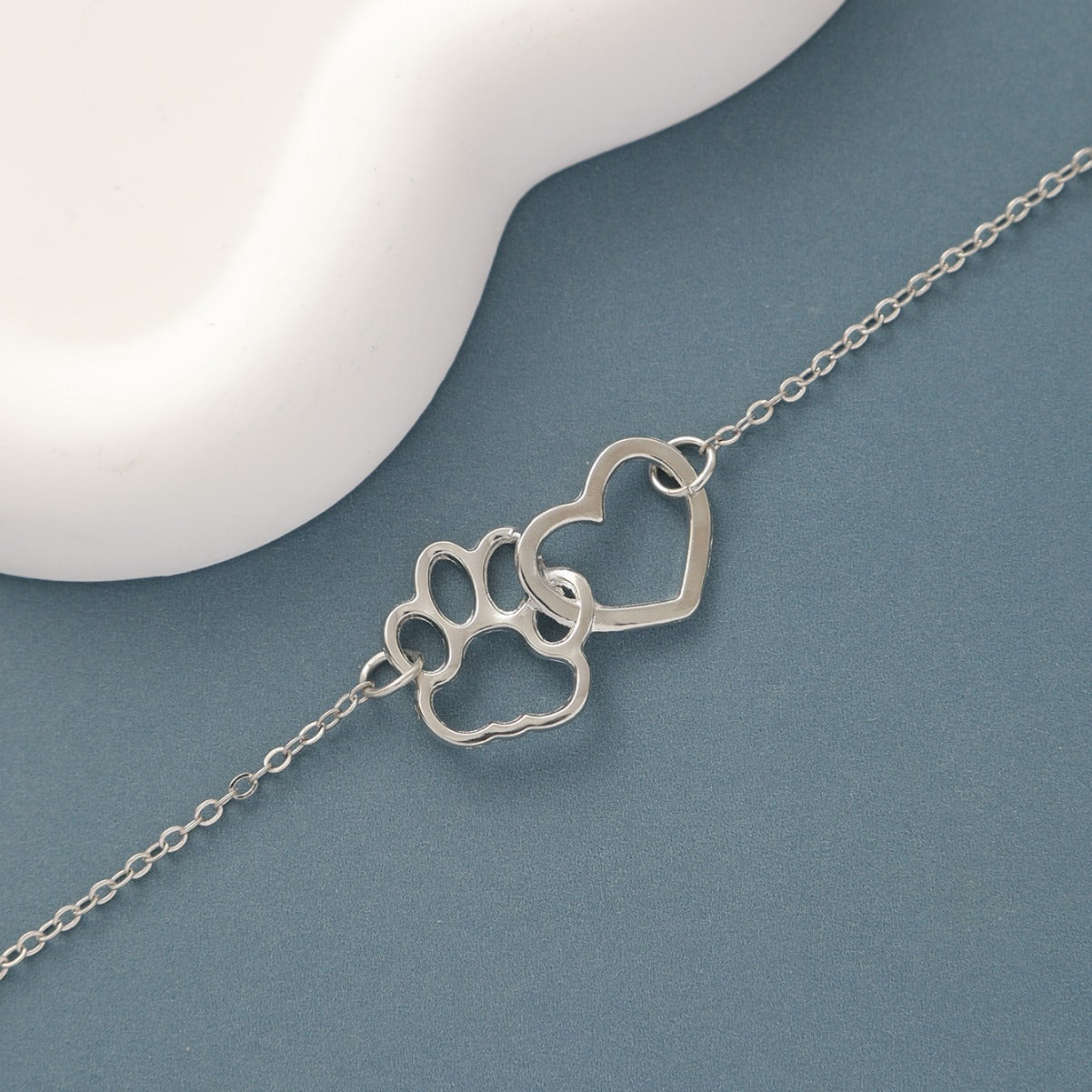 Womens Dog Paw Print Heart Necklace