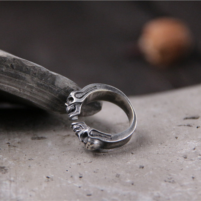 Double-sided Ghost-head Open Ring Vintage Punk Style