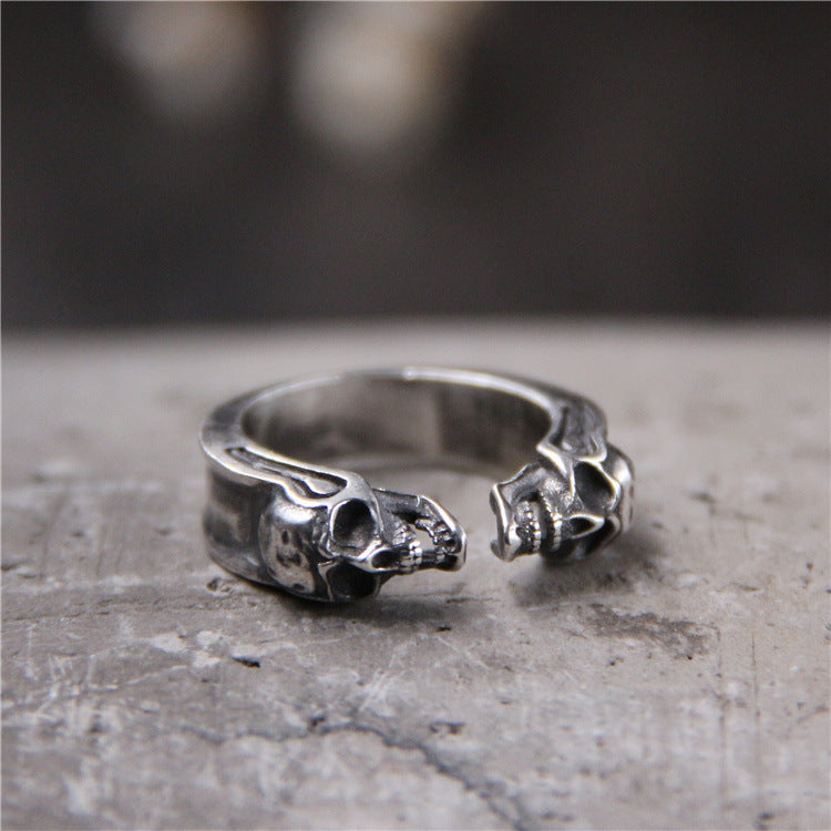 Double-sided Ghost-head Open Ring Vintage Punk Style