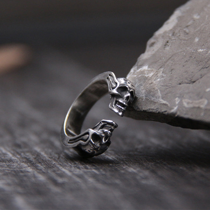 Double-sided Ghost-head Open Ring Vintage Punk Style