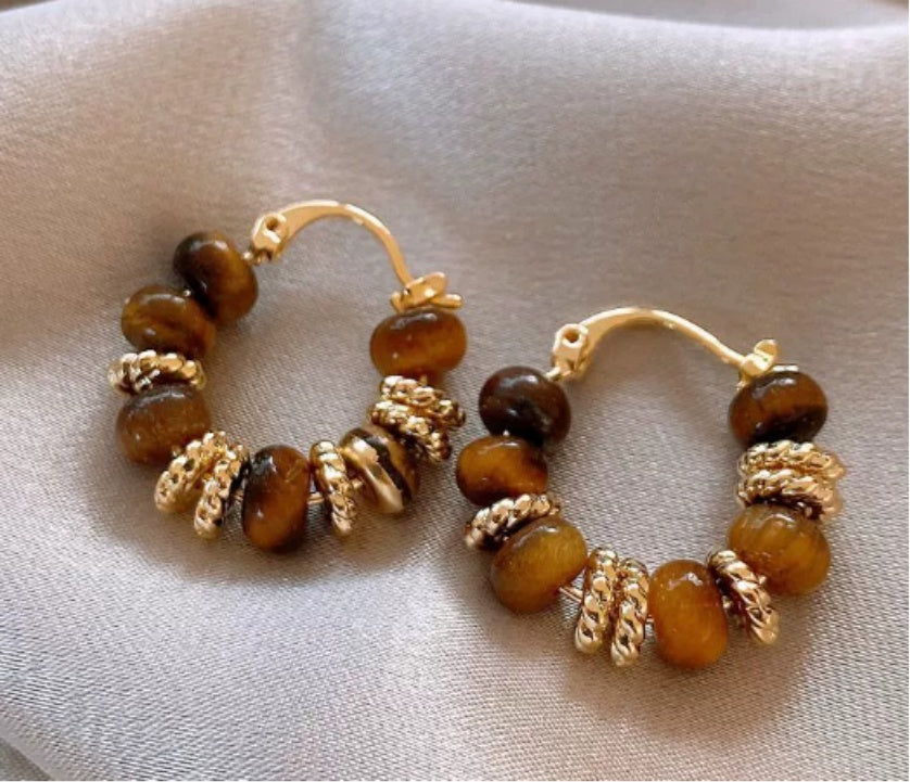 Mirad Tiger Eye Stone Retro Earrings