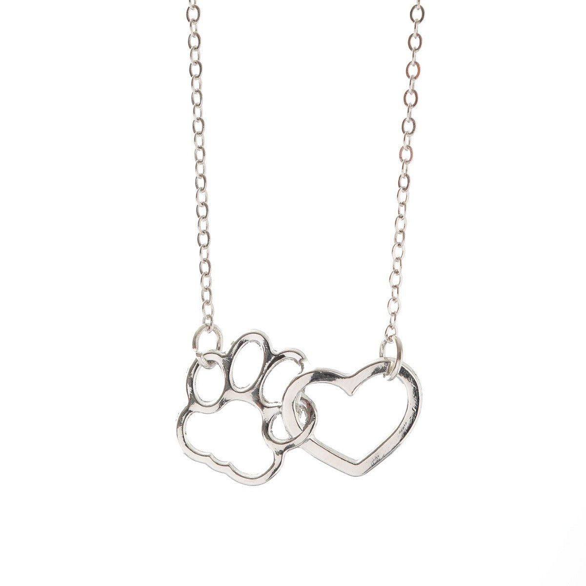 Womens Dog Paw Print Heart Necklace