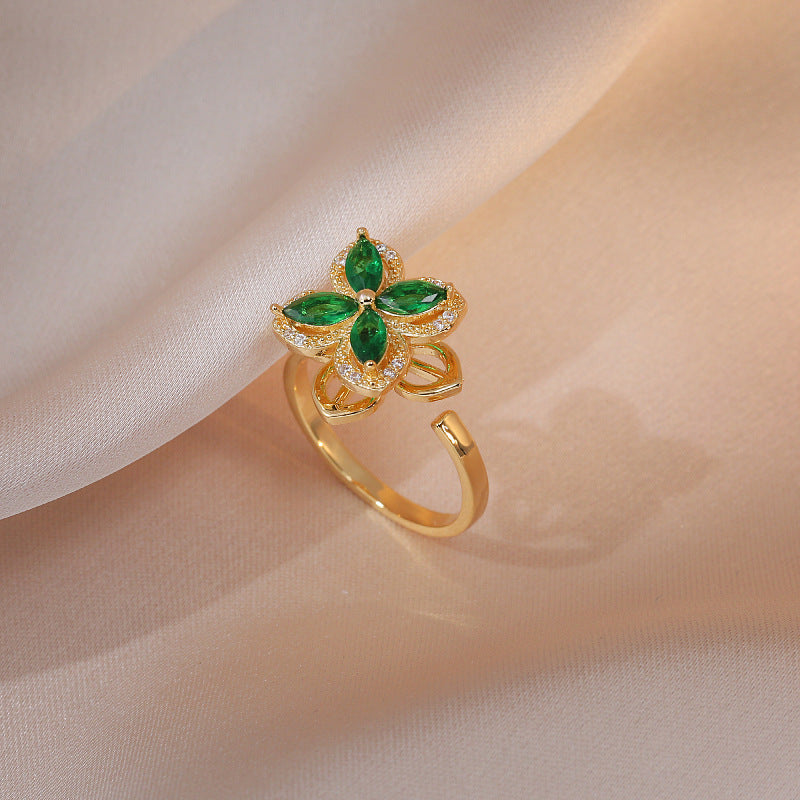 Micro-pave Flower Swivel Zircon Heart Ring
